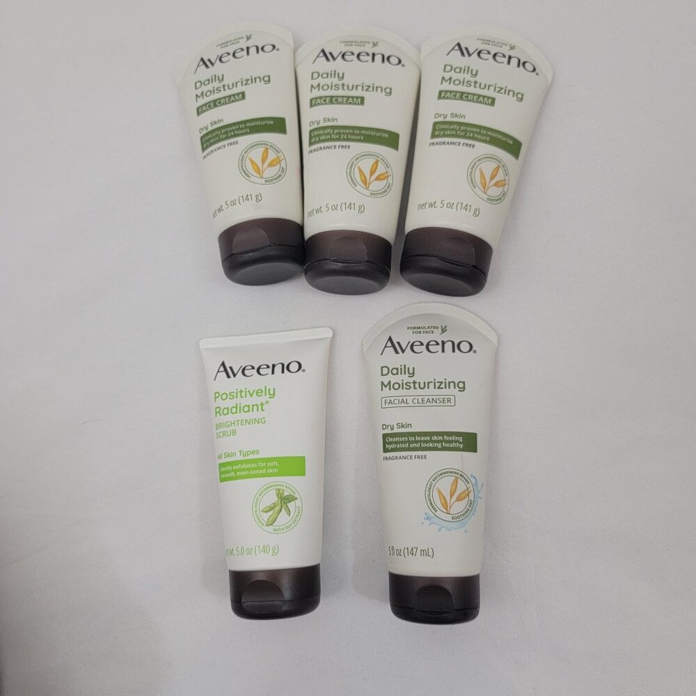AVEENO Daily Moisturizing Face Cream, Facial Cleanser, Positively Scrub Bundle 5